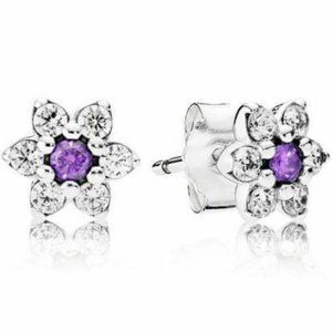 ~NEW~ Pandora Purple Forget Me Not Stud CZ Earrings